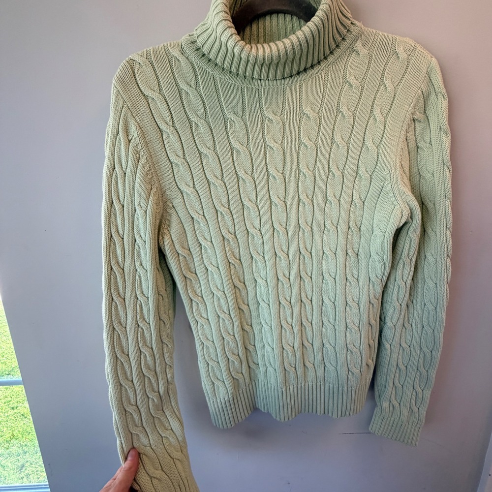 VTG Falls Creek Cable Knit Turtleneck Sweater Womens XL Sage Green Cottagecore